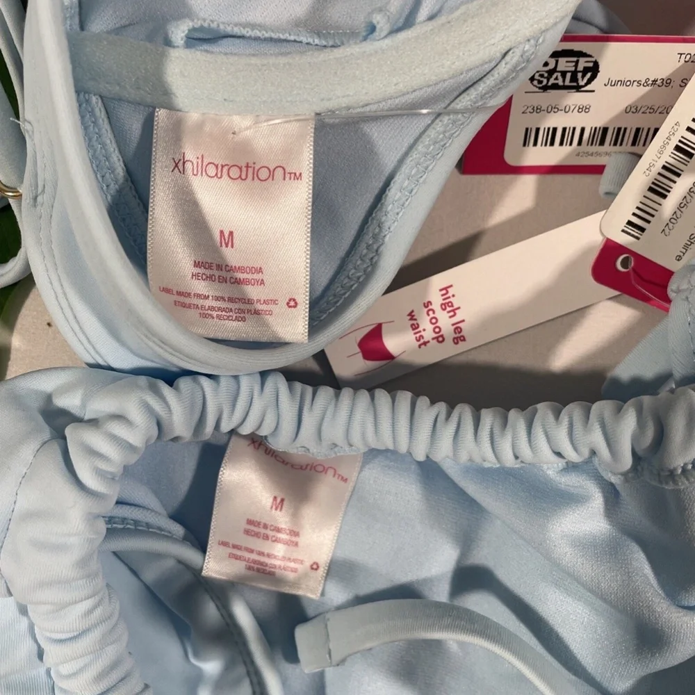 NWD Xhilaration‎ [ Medium ] Shirred Bikini Top + High Leg Bottom Light Blue